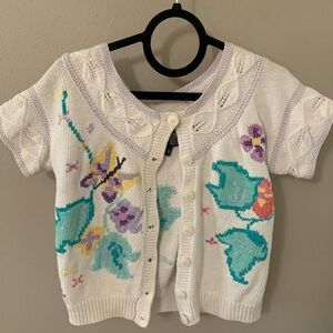 Crochet Short Sleeve Floral Sweater